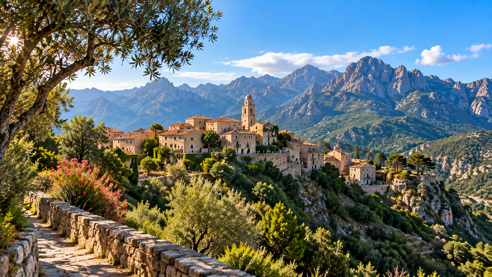 Village corse perché au pied de hautes montagnes